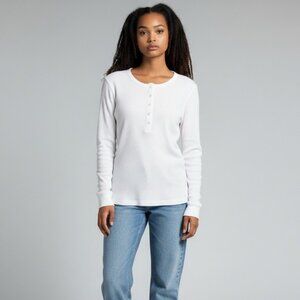 Victoria Secret Vintage Waffle Knit Henley Top White XL Y2K Preppy Bella Swan